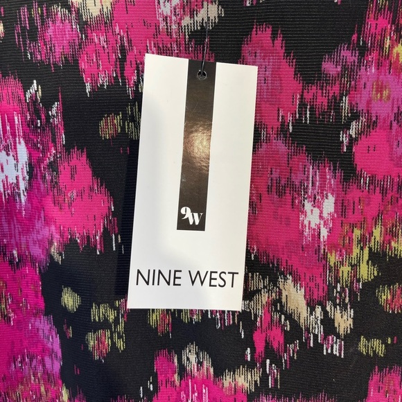 NWT Nine West Womens Print Pink Black Colorful Lined Sheer Blouse Turtleneck Sm - Picture 5 of 12